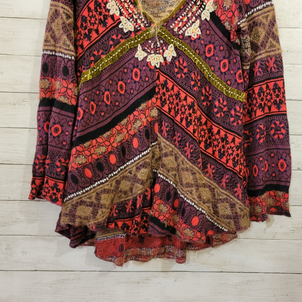 Free People World Traveler Alpaca Blend Embroidered Boho Pullover Sweater Knit M - Picture 5 of 11